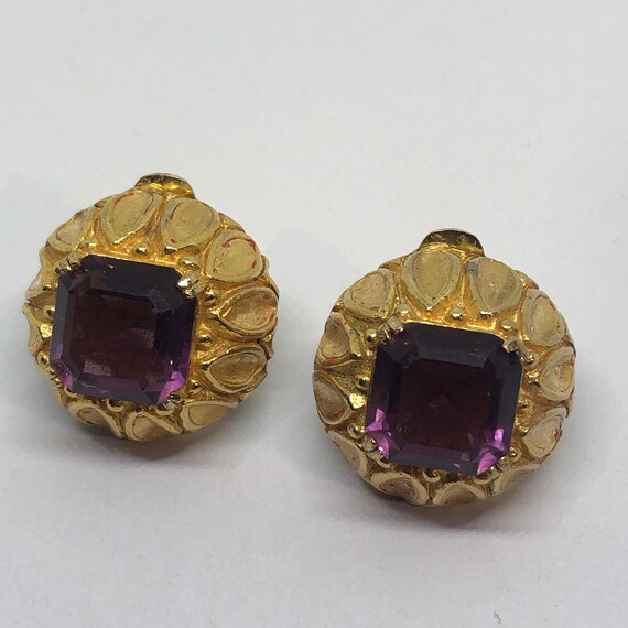 KJL Purple Rhinestone Clip On Earrings, Kenneth J… - image 6