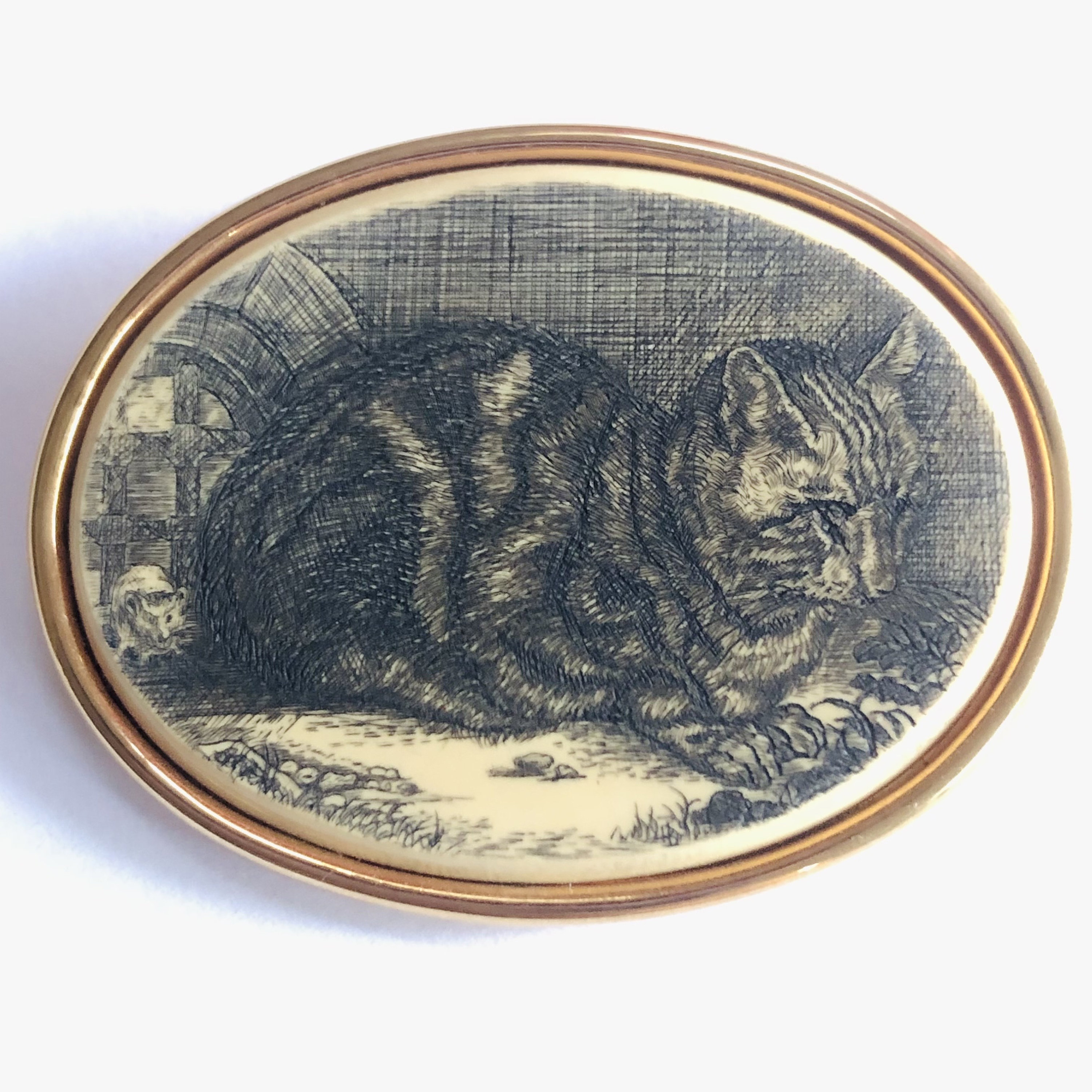 Vintage Cat Brooch, Vintage MFA Cat and Mouse Brooch Pin