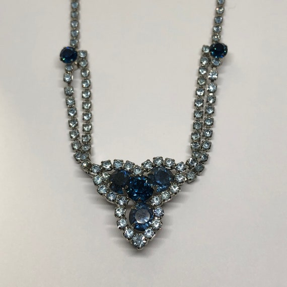 Blue Rhinestone Choker Necklace, Vintage Rhineston