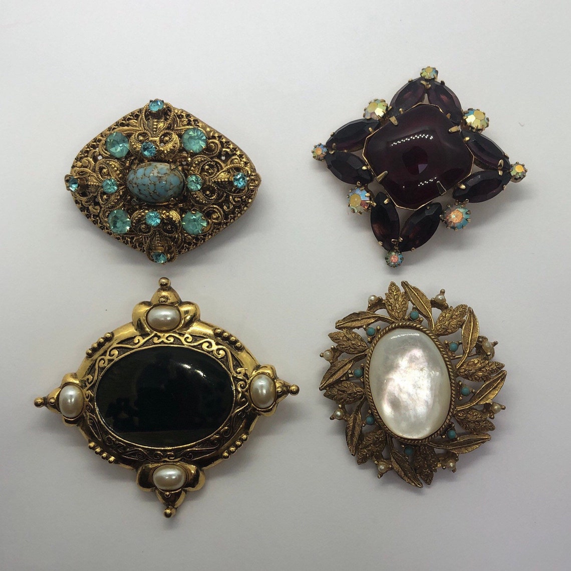 Beautiful Vintage Brooches Lot of 4 Etsy