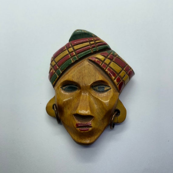 Swami Turban Carved Wood Vintage Brooch - image 9