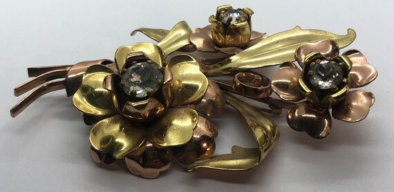 Large Copper, Brass & Rhinestone Flower Statement… - image 3