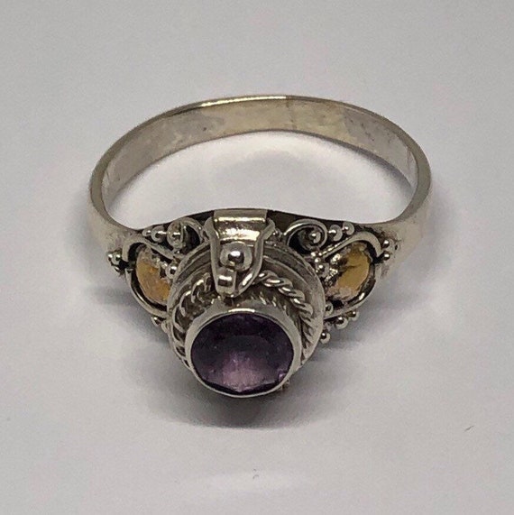 Poison Ring, Silver Amethyst Poison Ring Size 8, … - image 1