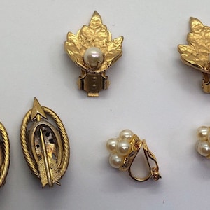 Vintage Clip On Earrings, Lot of 3 Clip On Delicate Gold Colored Earrings, Vintage Earrings Lot