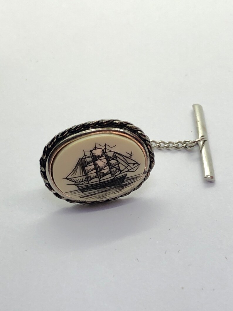 Nautical Tie Pin Scrimshaw Ship Tie Pie