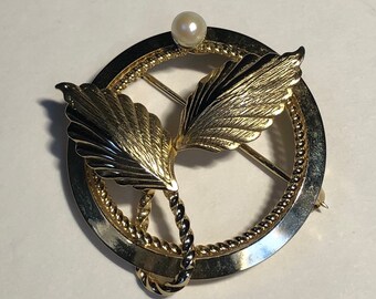 Vintage ART Gold Filled Faux Pearl Flower Brooch Pin, Signed 1/20 12K GF ART