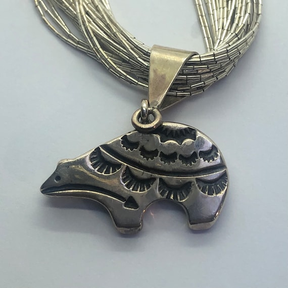 The Best Vintage Native American Navajo Lapis Bear Sterling Silver Necklace- Signed The Best Vintage Native American Navajo Lapis Bear Sterling Silver Necklace- Signed