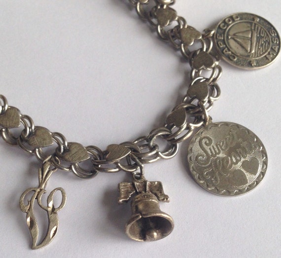 Vintage Silver Charm Bracelet, 7 5/8” L, Liberty … - image 3