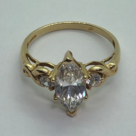 14K Gold Marquise Cubic Zirconia Ring Size 8, Wed… - image 1