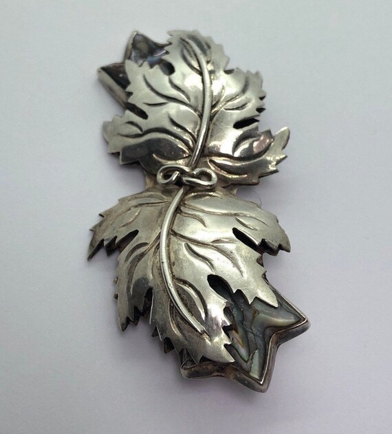 STERLING SILVER Leaf Brooch Pin - image 7