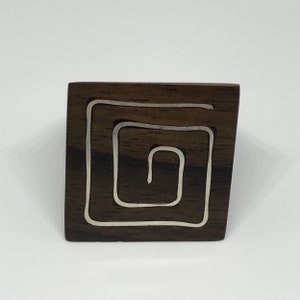 Square Wood Sterling Silver Inlay Ring Sizes 7, 8, 9