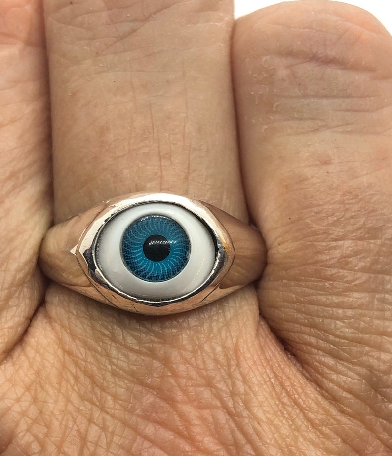 Evil Eye Ring Silver Blue Eye Ring Size 6 Eye Ring Size 10 Etsy