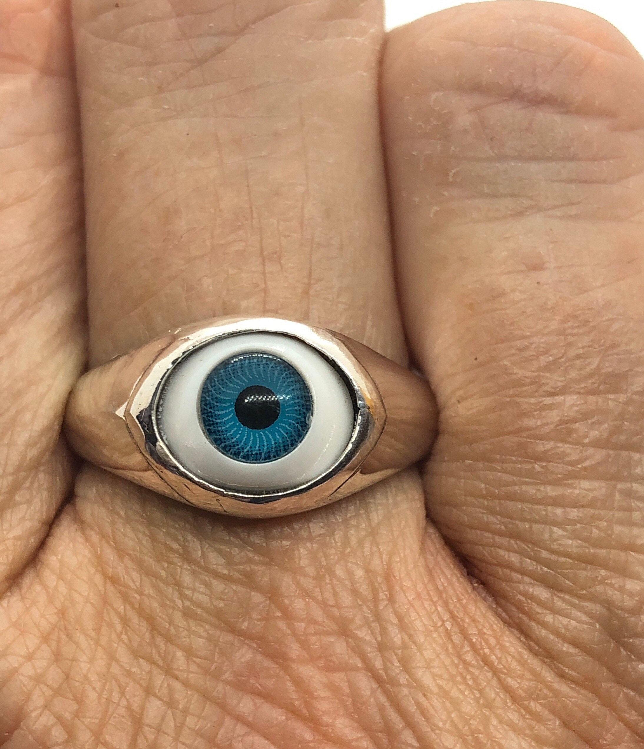 Evil Eye Ring Silver Blue Eye Ring Size 6 Eye Ring Size 10 Etsy