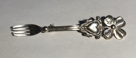 Sterling Silver LANG Irish Heart Fork Brooch Pin,… - image 7