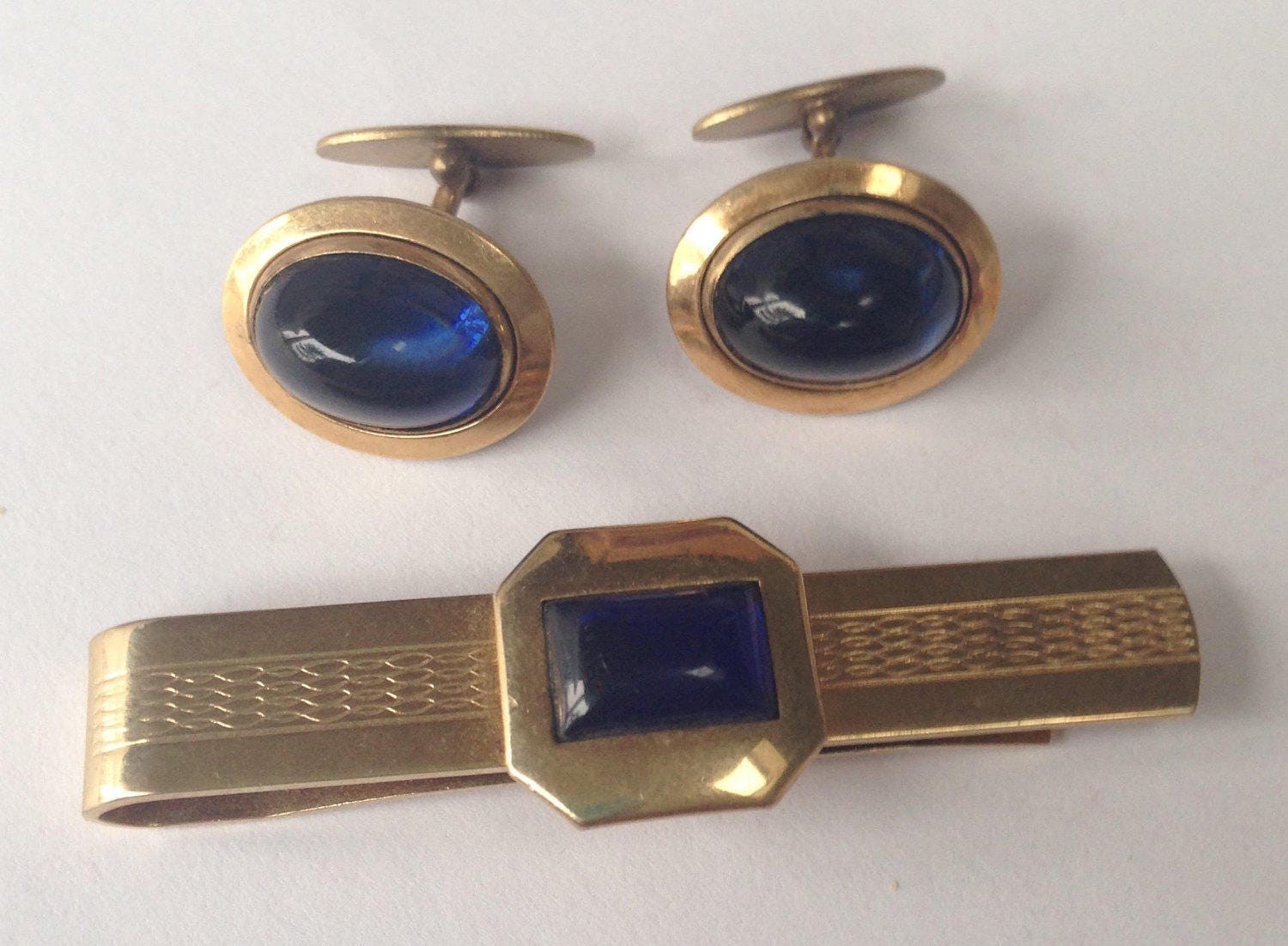 Cufflinks Tie Clasp Vintage Blue Cuff Links With Tie Clasp - Etsy