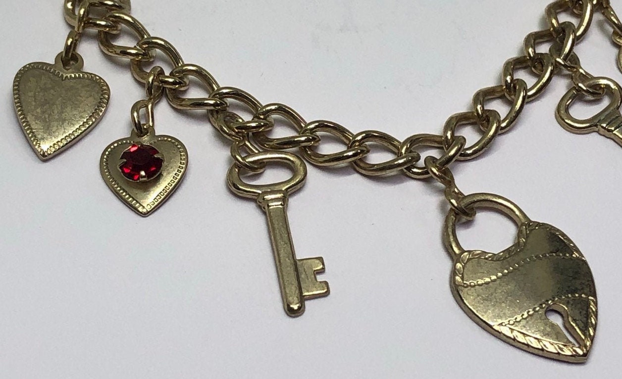 Sweetheart WWII Bracelet Heart And Key Bracelet 7 1/2 | Etsy