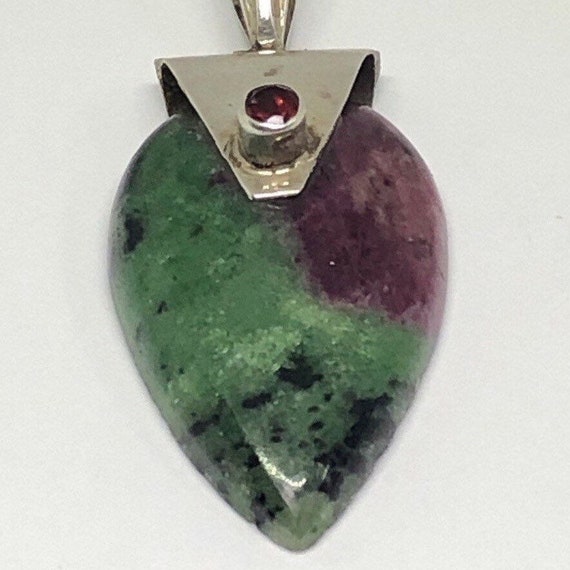 Sterling Silver Garnet And Ruby In Zoisite Pendan… - image 1