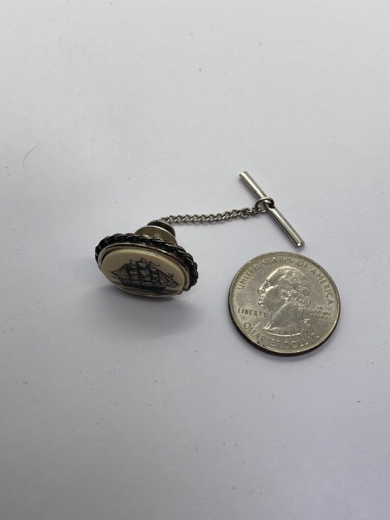 Nautical Tie Pin Scrimshaw Ship Tie Pie