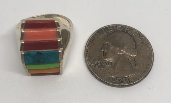 Sterling Silver Rainbow Multi Stone Ring Size 6 1… - image 5