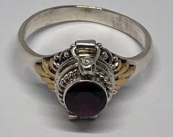 Poison Ring, Garnet Silver Poison Ring Size 5