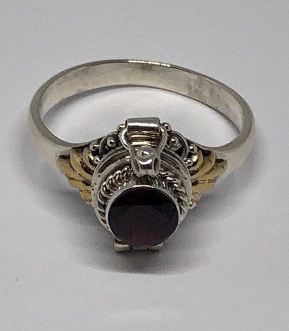 Poison Ring, Garnet Silver Poison Ring Size 5