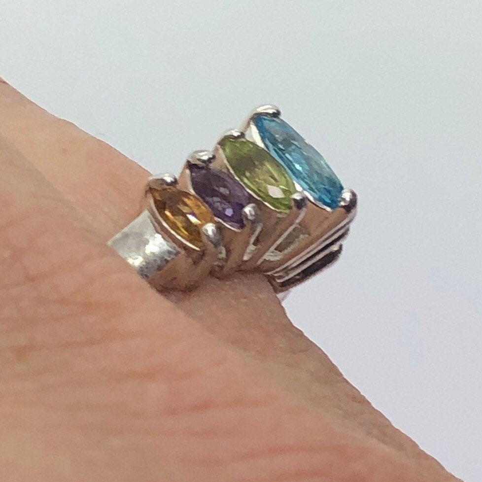 Sterling Silver Multi Stone Ring Size 8 Blue Topaz Citrine - Etsy
