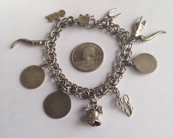 Vintage Silver Charm Bracelet, 7 5/8” L, Liberty … - image 5