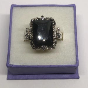 Sterling Silver Onyx Ornate Vintage Ring, Black Onyx Silver Ring Size 8 1/4