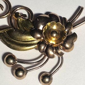 Vintage Gold Filled Flower Leaves Brooch, Signed 1/20th 12K