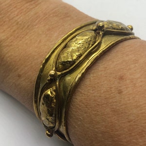 LUCIANO Brass Brutalist Vintage Cuff Bracelet, Signed Luciano Mexico