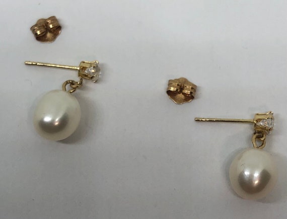 14K Gold Diamond & Pearl Vintage Earrings, Diamon… - image 8