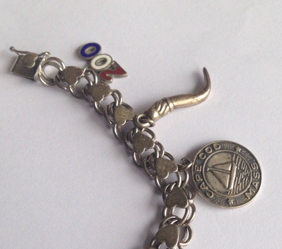 Vintage Silver Charm Bracelet, 7 5/8” L, Liberty … - image 4