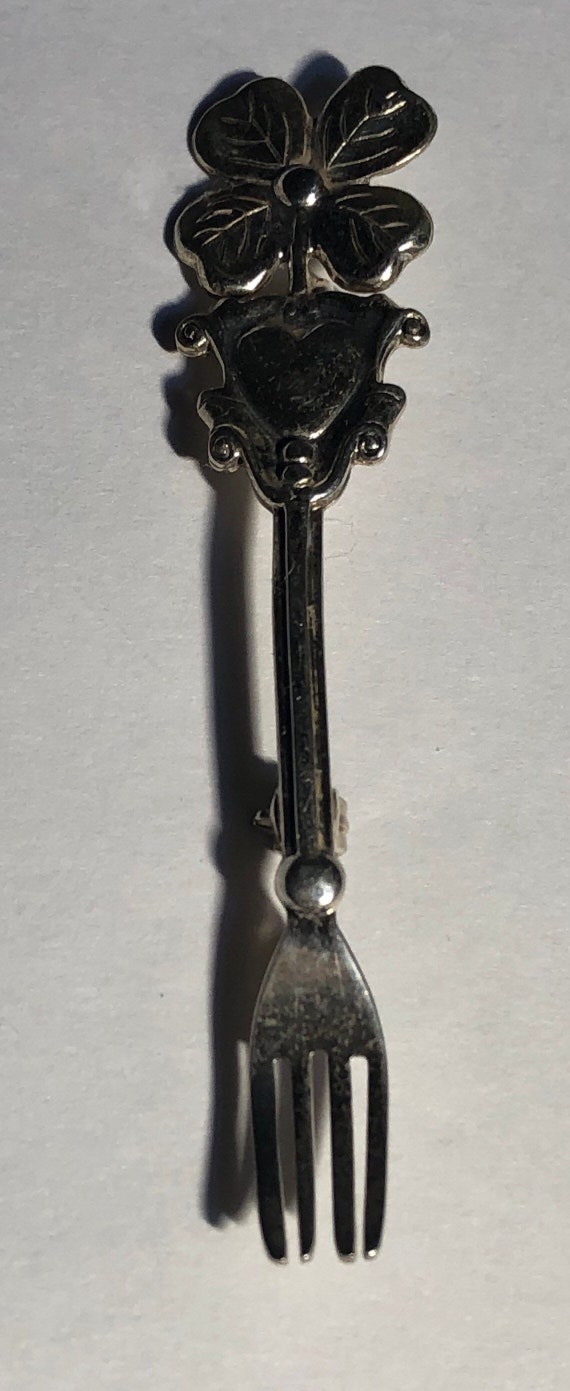 Sterling Silver LANG Irish Heart Fork Brooch Pin,… - image 4