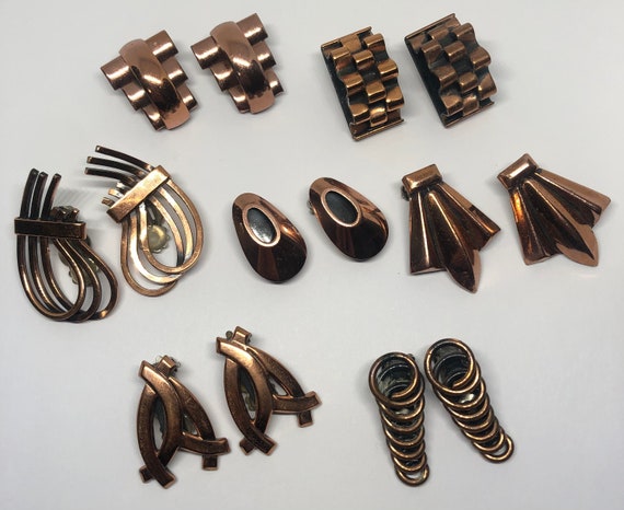 RENIOR Copper Clip On Earrings Lot of 7, Vintage … - image 5