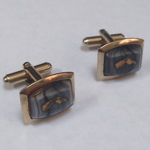 Vintage 1960&#39;s Etched Glass Horse Cuff Links, gifts for him, gifts for dad - Horse Jewelry