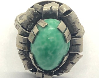 Stunning Silver Ring Signed Italy With A Green Larimar stone Stone or Green Turquoise Stone, Size 7 1/2