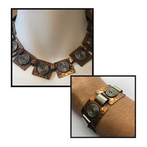 MORLEY CRIMI Swirl Necklace & Bracelet Jewelry Set, Mid Century 1950s Copper Jewelry Set, Signed