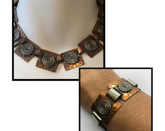 MORLEY CRIMI Swirl Necklace & Bracelet Jewelry Set, Mid Century 1950s Copper Jewelry Set, Signed