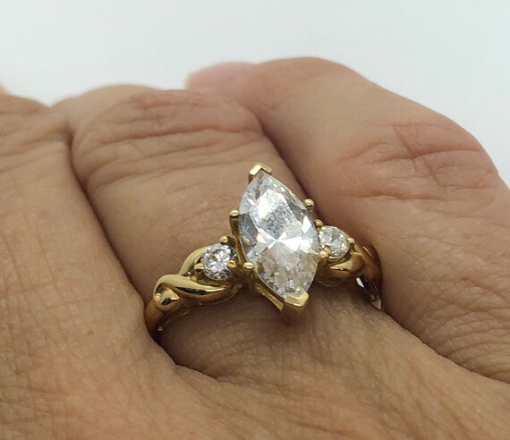 14K Gold Marquise Cubic Zirconia Ring Size 8, Wed… - image 8