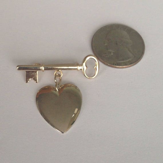 Heart and Key Brooch, Love Pin, Sweetheart Brooch… - image 2