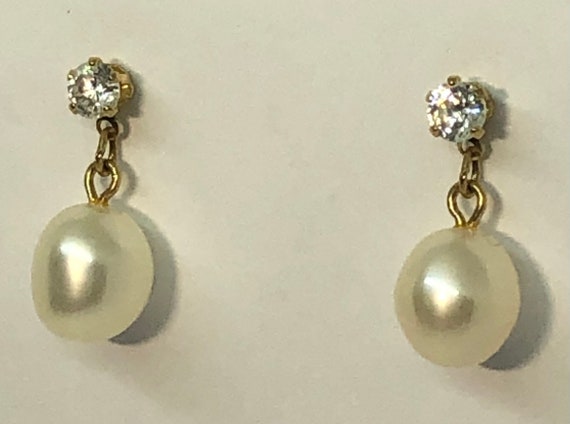 14K Gold Diamond & Pearl Vintage Earrings, Diamon… - image 6