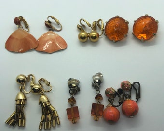 Vintage Dangle Clip On Earrings, Lot of 6 Clip On Earrings