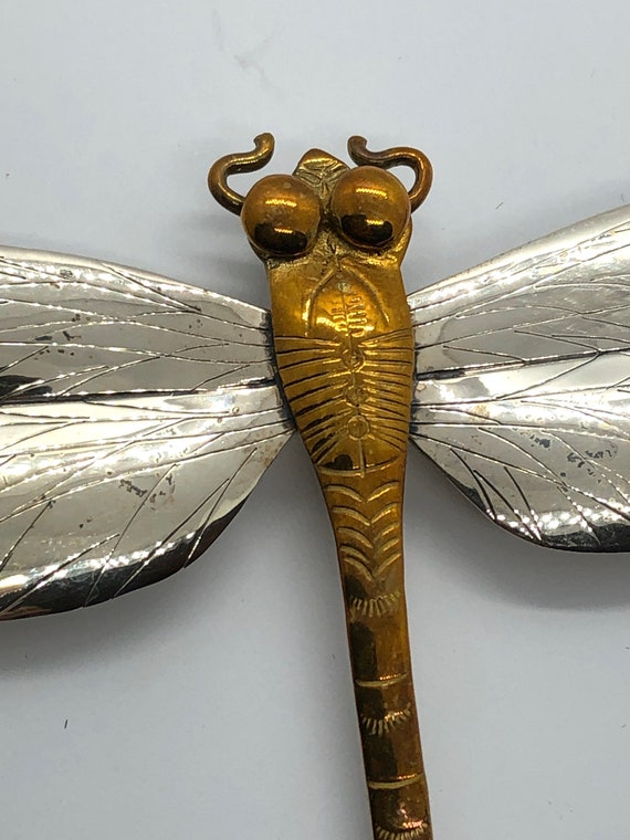 Sterling Silver COURTNEY Dragonfly Brooch Pendant and Earrings, Insect Jewelry, Brooch 4 5/8" w X 3 3/8" l, Signed Courtney