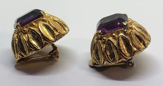 KJL Purple Rhinestone Clip On Earrings, Kenneth J… - image 5