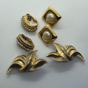 TRIFARI Clip On Earrings, Lot of 3 Clip On Vintage Earrings