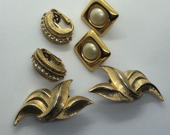 TRIFARI Clip On Earrings, Lot of 3 Clip On Vintage Earrings