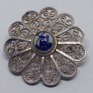 STERLING SILVER Delft Brooch, Silver Windmill Filigree Brooch