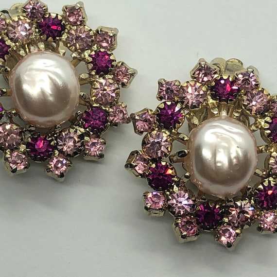 WEISS Pink Clip On Vintage Earrings - image 1