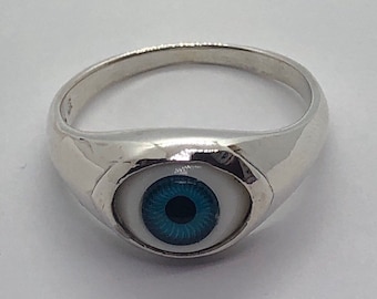 Evil Eye Ring, Silver Blue Eye Ring Size 6, Eye Ring Size 10