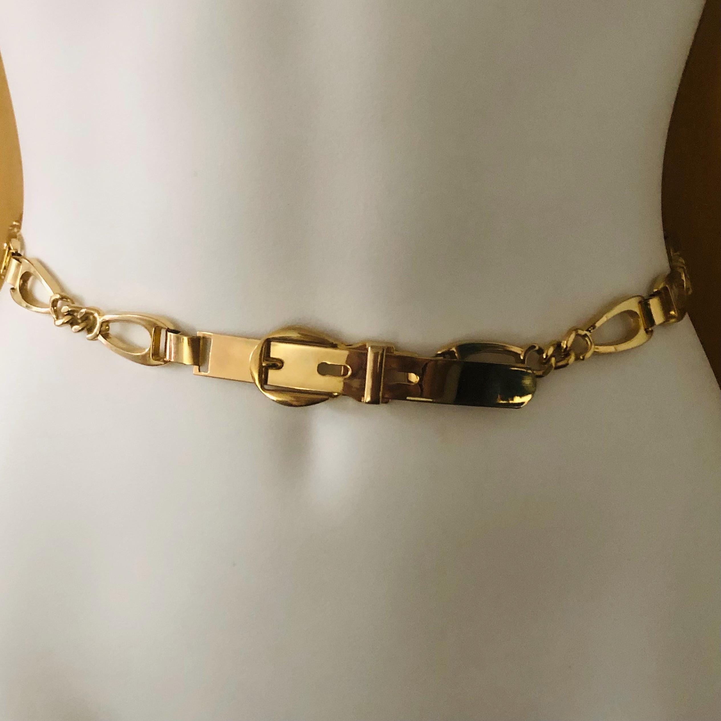 Metal Linked Vintage Belt, Gold Colored Geometric Metal  display picture 2